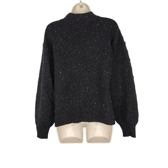 CeCe Black Speckled MockNeck Pullover Sweater Women Size M Knobby Balloon Sleeve - Picture 5 of 9